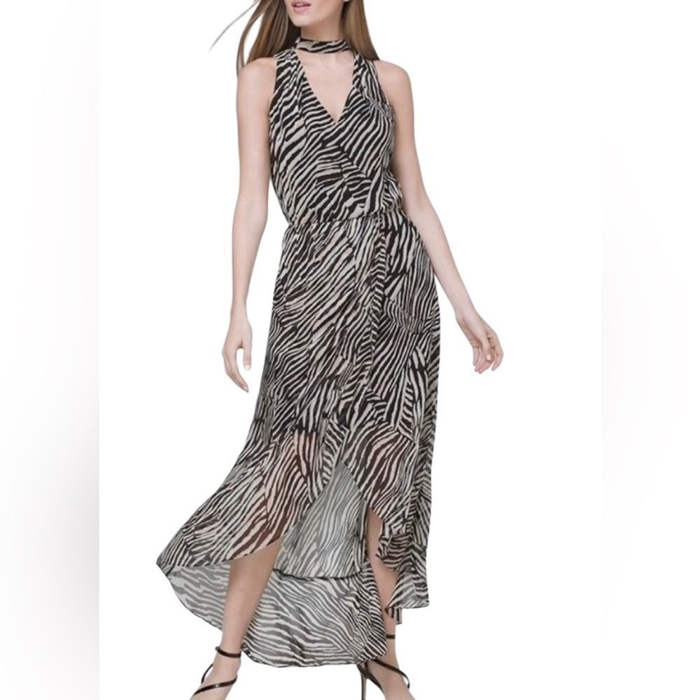 White House Black Market Zebra Print High Low Dress Size 6
